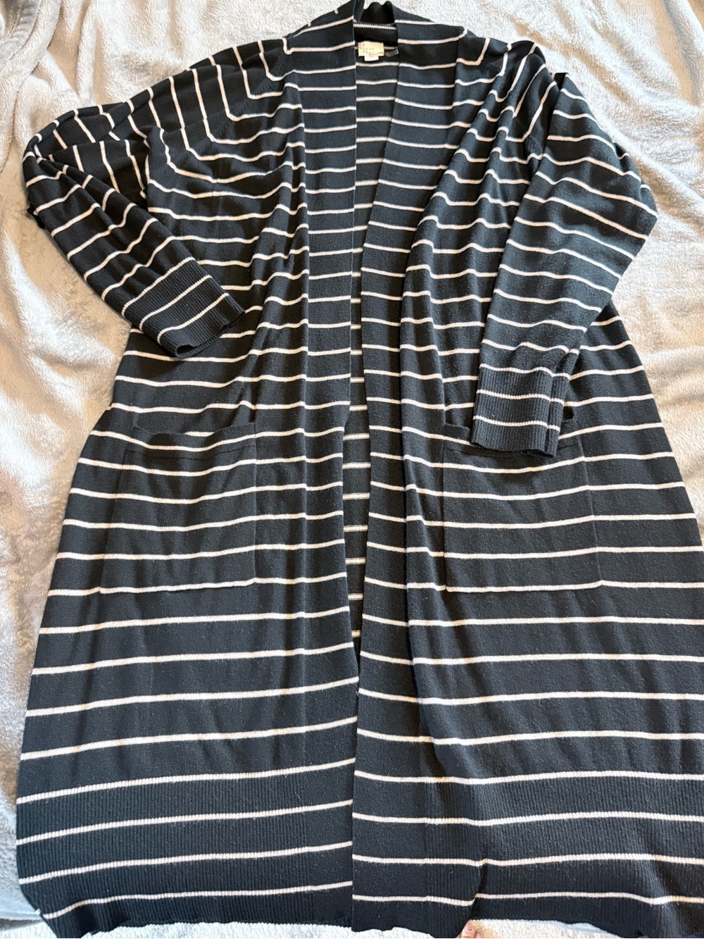 a new day Black and tan Striped Long Open-Front Cardigan